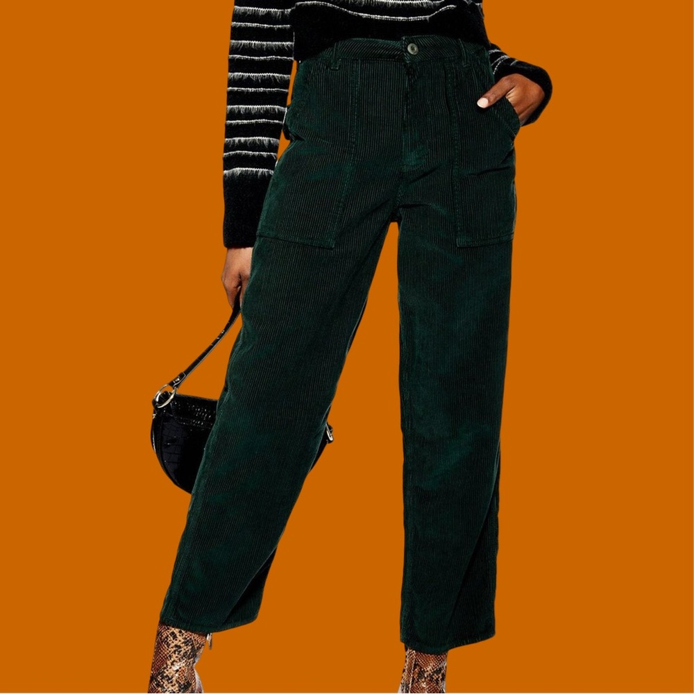 4/45$ Dark Green Corduroy Pants | Topshop